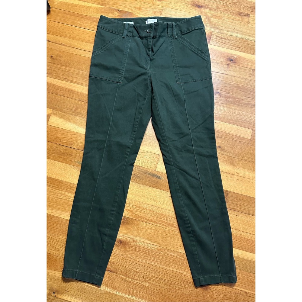 Loft Outlet Modern Skinny Ankle Pants Dark Olive Green Utility Zip Hem Size 8